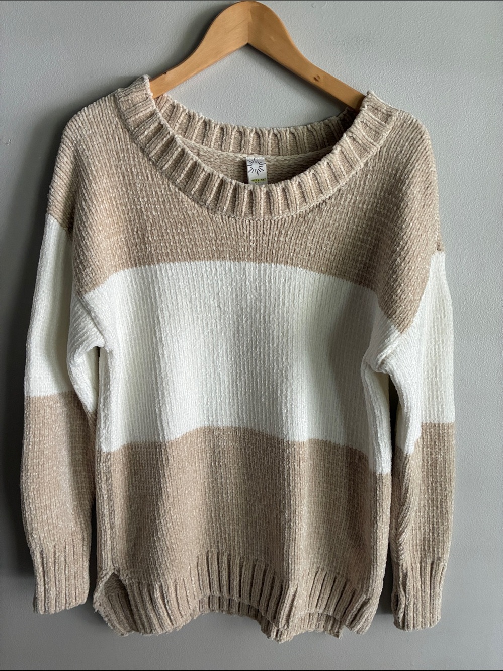 Offline by Aerie XS Chenille Sweater Beige Ivory Colorblock Oversized Cozy Knit